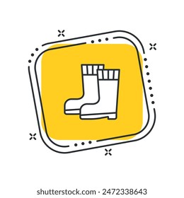 Cartoon gumboot icon vector illustration. Rubber boot on isolated yellow square background. Waterproof sign concept.