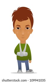 Cartoon guy with an arm fracture