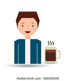 cartoon guy with coffee mug hot design icon vector illustration