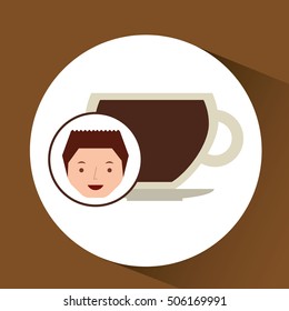 cartoon guy with cup coffee hot design icon vector illustration