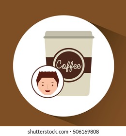 cartoon guy with cup white coffee design icon vector illustration