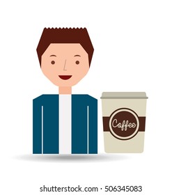 cartoon guy with cup white coffee design icon vector illustration