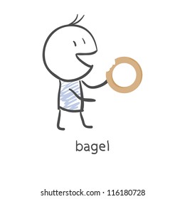 Cartoon guy eats a bagel