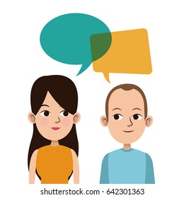 cartoon guy and girl bubble speech talking language