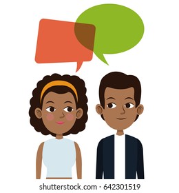 cartoon guy and girl bubble speech talking language