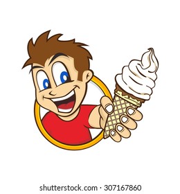 Cartoon Guy Holding Ice Cream Character Vector Illustration