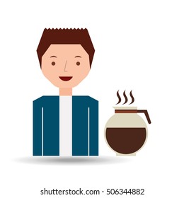 cartoon guy with maker coffee design icon vector illustration