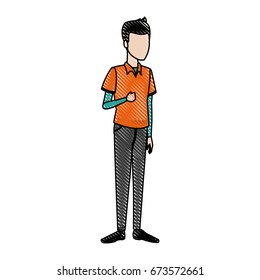 cartoon guy student standing in casual clothes