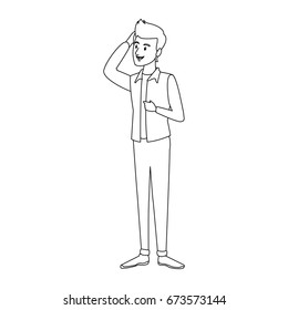cartoon guy student standing in casual clothes