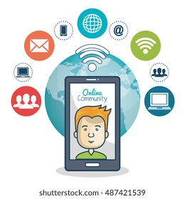 cartoon guy technology and globe graphic