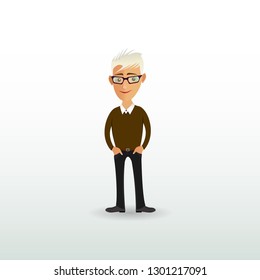 Cartoon guy. Cartoon guy vector illustration. Illustration of a handsome young man with white hair and trendy glasses. Stylish young man in cartoon style - Vector