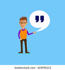Cartoon guy. Cartoon guy vector illustration. Cartoon guy and Inspirational quote. Communication concept. Searching business people theme design.