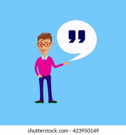 Cartoon guy. Cartoon guy vector illustration. Cartoon guy and Inspirational quote. Communication concept. Searching business people theme design.