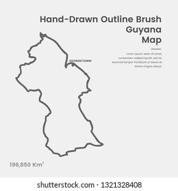 Cartoon Guyana Map, Hand Drawn Guyana Map, Doodle Guyana Map Vector Outline Style Map Information