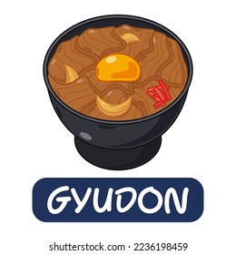 cartoon gyudon, japanese food vector isolated on white background