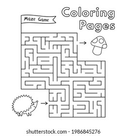 Cartoon Hadgehog Maze Game For Small Children. Vector Coloring Book Pages For Kids