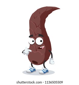 cartoon hair mascot showing himself on a white background