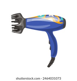 Cartoon hairdryer electric appliance with volume styling nozzle isolated on white background