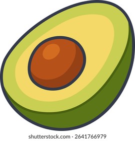 A cartoon half avocado with seed. Perfect for health food, vegan themes, or diet icons.