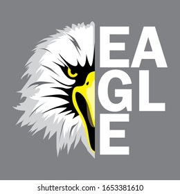 A cartoon Half Head eagle bird character sports mascot face front on