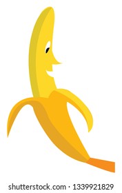 A cartoon of a half peeled banana with a smiley face vector color drawing or illustration