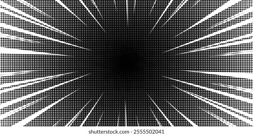 Cartoon halftone line. Comic lines. Concentrated frames. Superhero hero. Anime focus isolated on white background. Radial pattern. Accent attention.