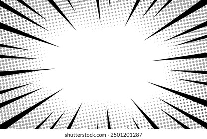 Líneas de semitono de dibujos animados. Línea cómica. Marco concentrado.  Enfoque de anime aislado sobre fondo blanco.  Ilustración vectorial