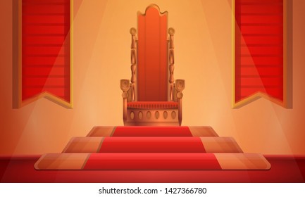 cartoon hall with a throne on a pedestal, vector illustration