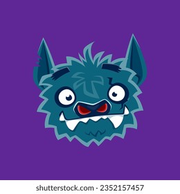 Cartoon halloween bat emoji character. Isolated vector spooky and funny animal personage with pointy fangs, goggle eyes, and mischievous expression. Playful and eerie emoticon for messages and chats