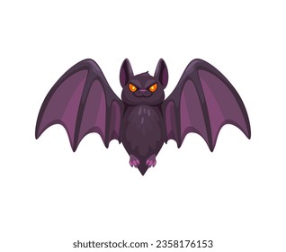 Cartoon Halloween bat emoji character. Isolated vector cute vampire animal emoticon with pointy ears, wings and glowing eyes, showcasing its playful and spooky vibe for the holiday season celebration