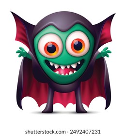 Cartoon halloween Bat monster clipart with big bulging eyes, smiling with teeth and fangs