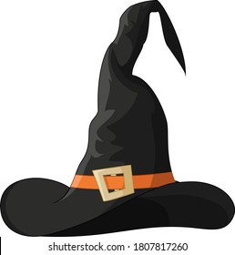 Cartoon halloween black witch hat isolated on white background