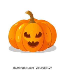 Cartoon Halloween carved pumpkin with alien face isolated on white background.