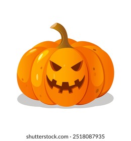 Cartoon Halloween carved pumpkin with angry face expression isolated on white background.