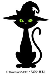 Cartoon Halloween Cat With Hat Silhouette