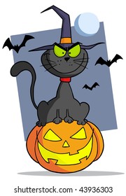  Cartoon halloween cat on pumpkin