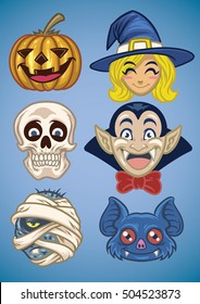 cartoon of halloween characters set