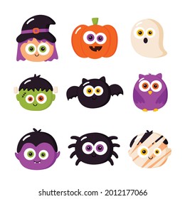 Cartoon halloween characters set isolated on white background. vector illustration.