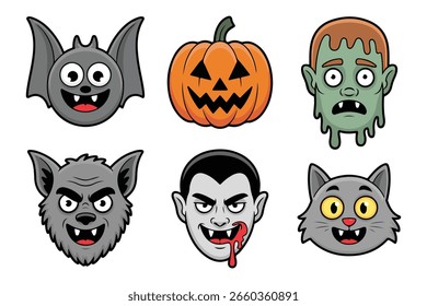 Cartoon halloween characters set on white background