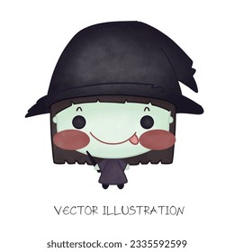 Cartoon Halloween characters watercolor illustration