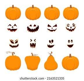 Cartoon Halloween collection of pumpkin faces. Generator with empty pumpkins and scary faces. Vector illustration isolated from background