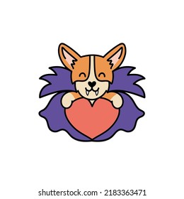 Cartoon halloween corgi dog. Funny brown baby animal character vector illustration. 
