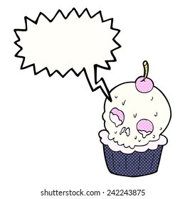 cartoon halloween cup cake with speech bubble