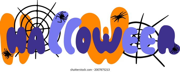 Dibujo de Halloween para imprimir. Pancarta de miedo vectorial con arañas y telarañas.