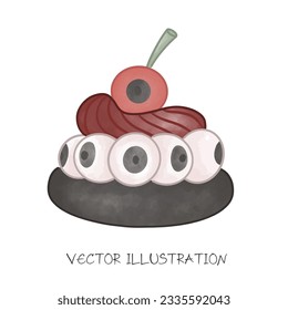 Cartoon Halloween Desserts watercolor illustration
