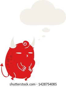 cartoon halloween devil with thought bubble in retro style