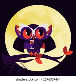 Cartoon Halloween dracula owl flat poster