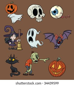 Cartoon Halloween elements. All in separate layers for easy editing.