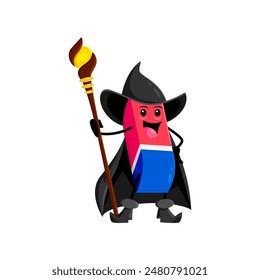 Cartoon Halloween eraser school stationery mage, wizard and witch character. Isolated vector personage dons wiz costume, complete with a magical staff. Ready for enchanting spellbinding erasures