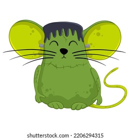 Cartoon halloween frankenstein mouse. Funny illustration. Isolated.